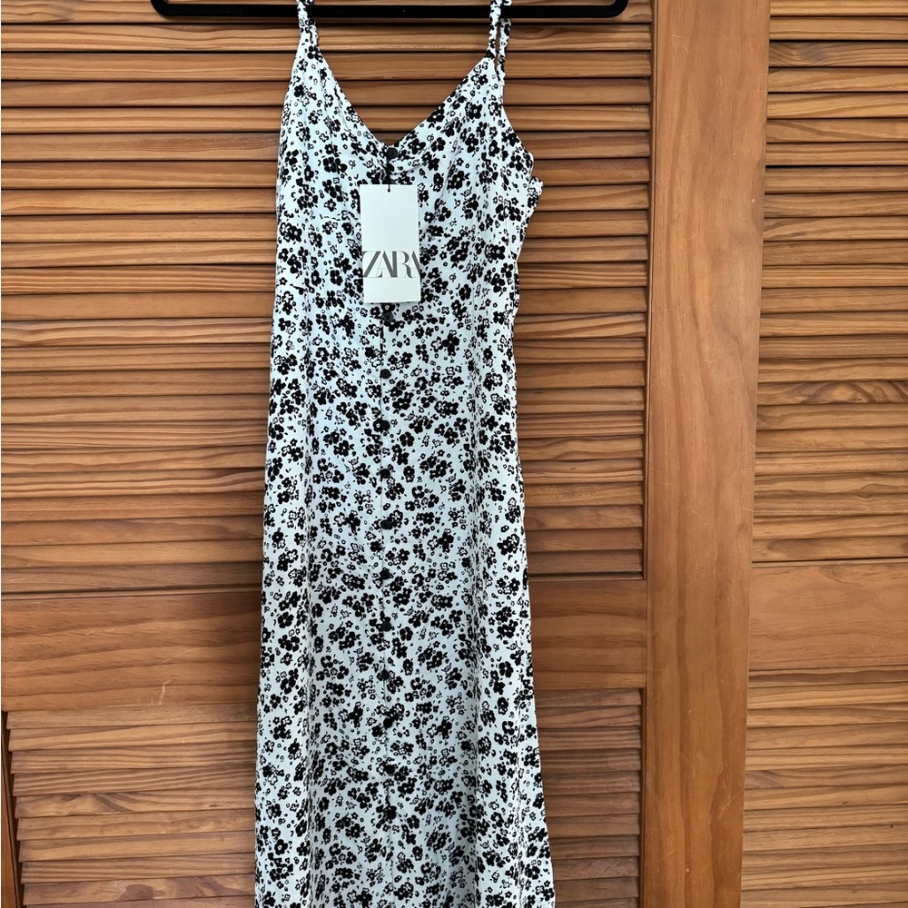 Zara Black and White Slip Midi Dress